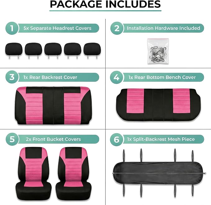 FH Group Automotive Car Seat Covers Full Set Premium 3D Air Mesh Front Seat Covers, Airbag Compatible & Split Bench Cover Uni