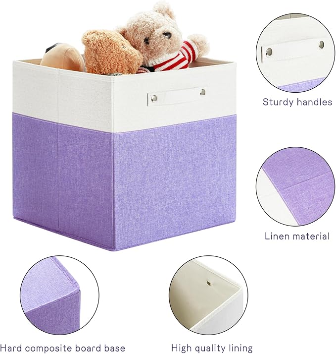 FinishingBo 13 x 13 Inch Fine Linen Storage Bins with Handles，Fabric Cube Boxs，Basket Organizers for Shelves for Home, Closet