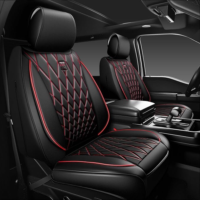 CAR PASS Luxury PU Leather Two Front Car Seat Covers, Waterproof Seat Covers Compatible with Front Seat Armrests, Airbag Comp