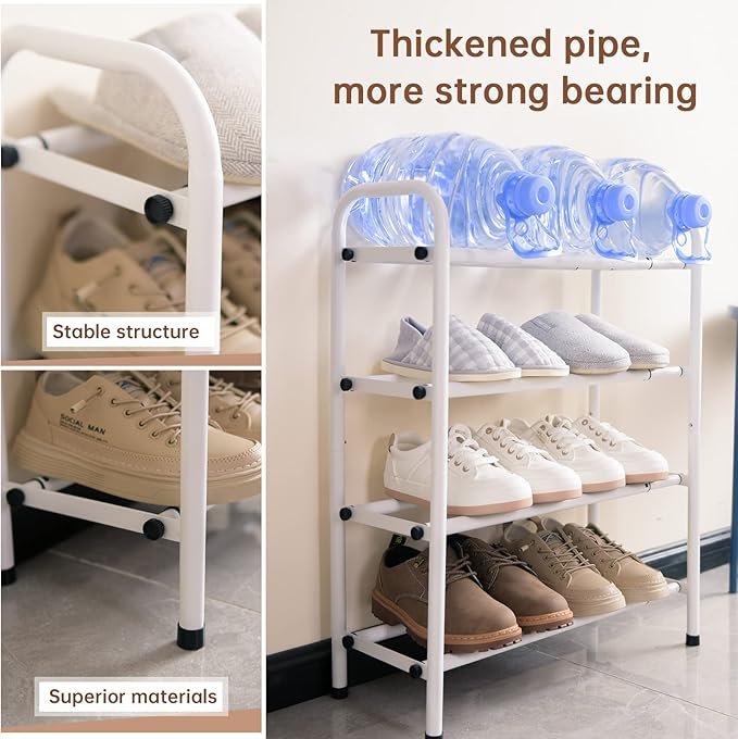 Gonfoam 4-Tier Expandable Shoe Rack,Adjustable Shoe Shelf Storage Organizer Heavy Duty Metal Free Standing Shoe Rack for Entr