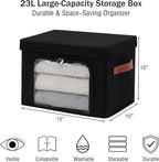2PCS Large Storage Bins Boxes with Lids Clear Window Zipper Closure Decorative Cotton Linen Fabric Baskets with PU Leather Ha