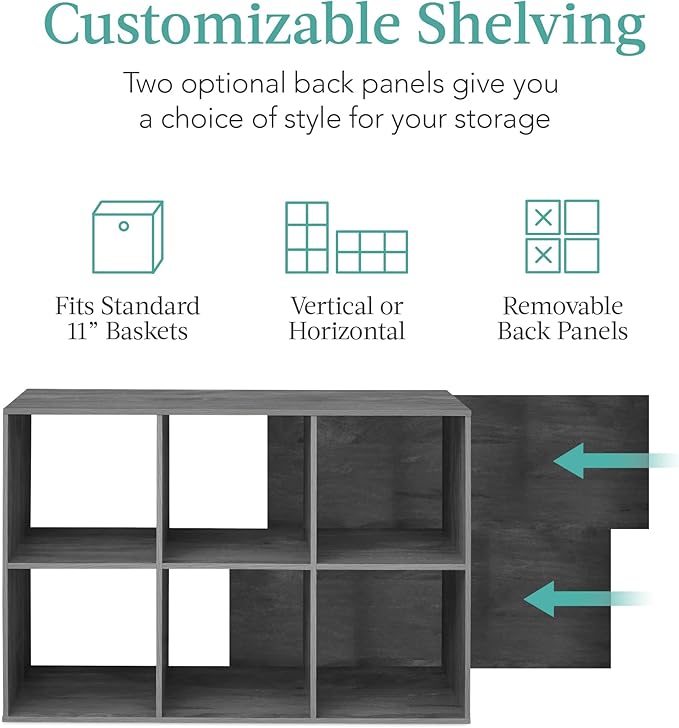 Best Choice Products 6-Cube Storage Organizer, 11in Shelf Opening, Bookcase, Display Shelf, Customizable w/ 3 Removable Back 