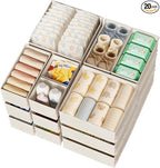 Cotton Linen Drawer Organizers for Baby Clothes, 20Pack Multi-Size Nursery Dresser Dividers for Clothes, Premium Foldable Sto