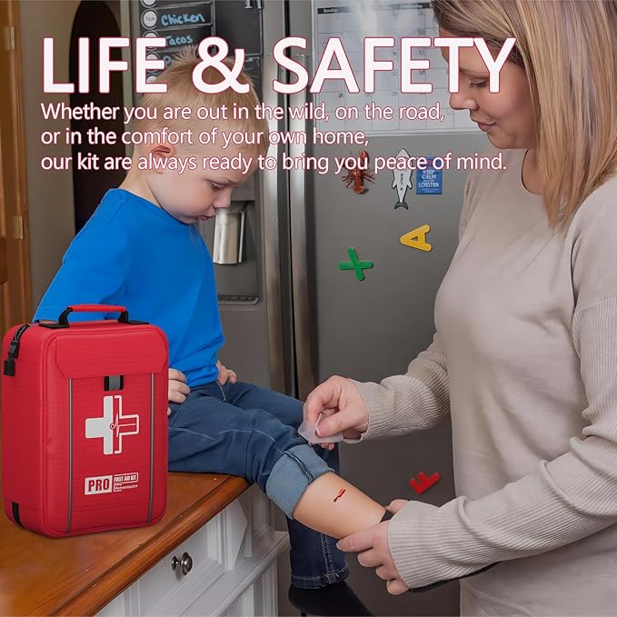 Upgrade - Comprehensive First Aid Kit with Labelled Compartments, Molle System Emergency Kits for Car,Home,Hiking, Backpackin