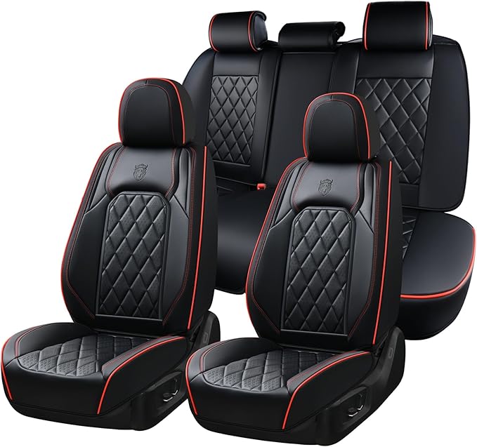 Coverado Car Seat Covers Full Set, Luxury Faux Leather Waterproof Seat Covers, Black Car Seat Covers, Universal Car Seat Prot