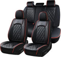 Coverado Car Seat Covers Full Set, Luxury Faux Leather Waterproof Seat Covers, Black Car Seat Covers, Universal Car Seat Prot