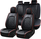 Coverado Car Seat Covers Full Set, Luxury Faux Leather Waterproof Seat Covers, Black Car Seat Covers, Universal Car Seat Prot