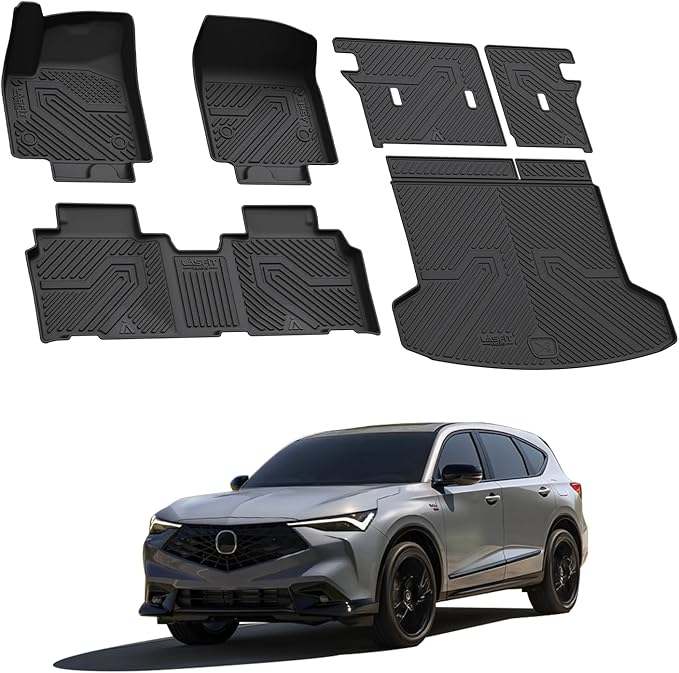 LASFIT Floor Mats & Trunk Mat & Backrest Mats for Acura Zdx 2024 2025 Cargo Mat All Weather TPE Mats Custom Fit Floor Liner for Mdx 1st & 2nd & 3rd Row Car Mats & Cargo Liner, Black, Easy to Clean