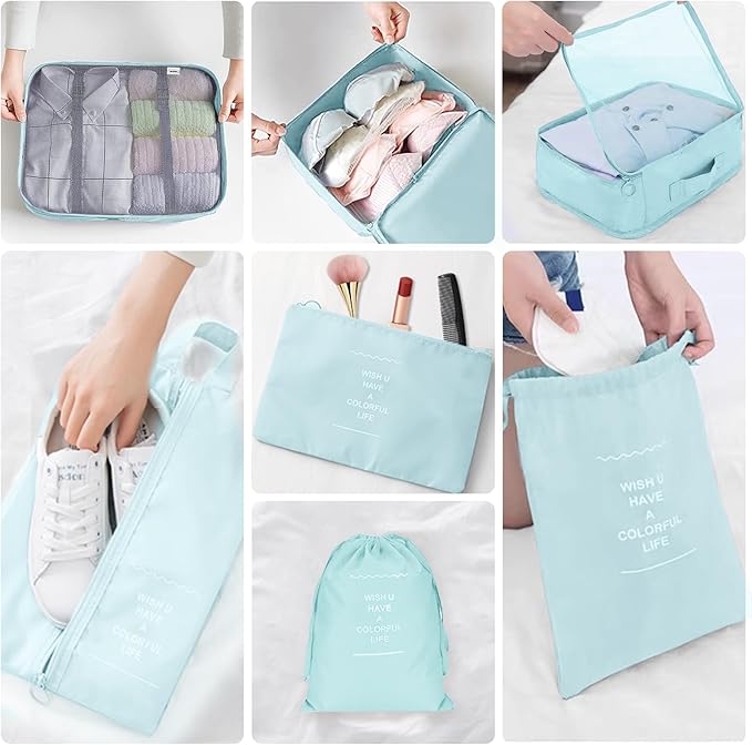 Packing Cubes for Travel - 10 Set Luggage Organizer Bags for Family, Mesh Breathable Travel Packing Cubes for Suitcases Durab
