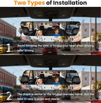 Rear View Mirror, 12 Inch Chrome Anti-glare Panoramic Rear Mirrors Universal Convex Car Interior Clip on Extra Big Wide Angle Rearview Mirror Extender to Reduce Blind Spot for Car SUV Trucks