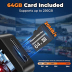Dashcam Front and Rear Camera, 4K+1080P Dash Camera for Cars, 64GB Card Included, 3.2" IPS Screen, HDR Night Vision, G-Sensor