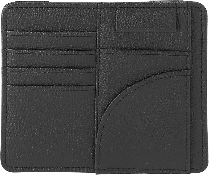X AUTOHAUX Car Sun Visor Clip Organizer Tissue Paper Box Sunglasses Holder PU Leather Pocket Storage Pouch Bag for Card License Registration Auto Interior Black