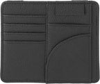 X AUTOHAUX Car Sun Visor Clip Organizer Tissue Paper Box Sunglasses Holder PU Leather Pocket Storage Pouch Bag for Card License Registration Auto Interior Black