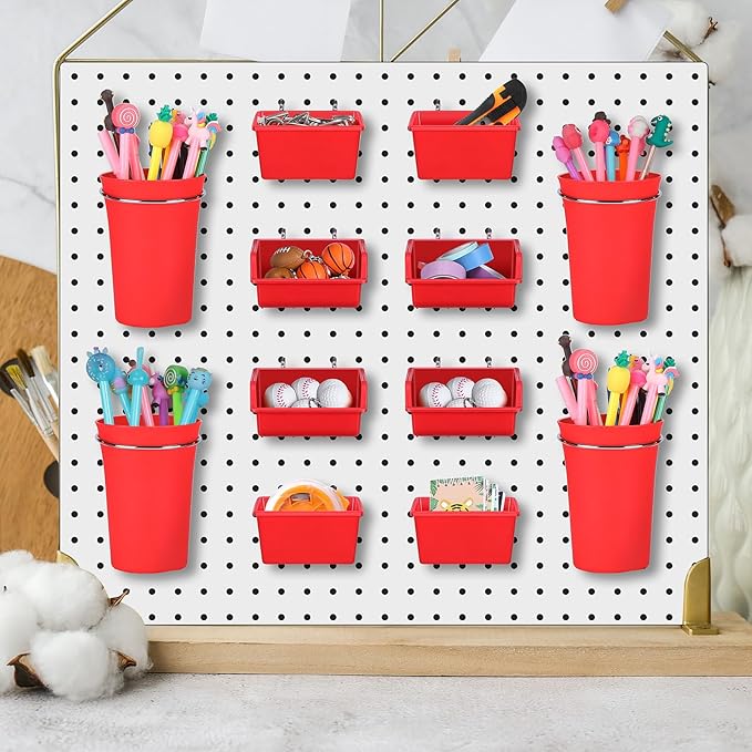Yookeer 20 Pcs Pegboard Bins and Cups with Hooks and Loops Peg Assortment Organizer Accessories Various Tool Organizer Pegboa