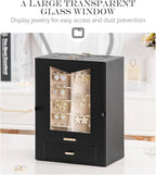 Homde Jewelry Organizer with Transparent Window Necklace Hooks Gift for Women Jewelry Box Display Case for Necklaces Rings Ea