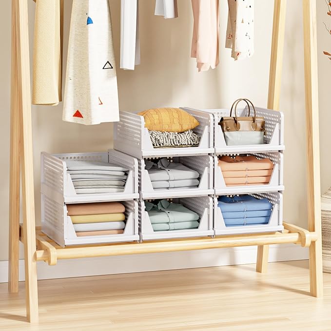 5 Pack Stackable Closet Storage Basket - Stackable Storage Bins, Multifunctional & Foldable Closet Organizer Waterproof, Ward