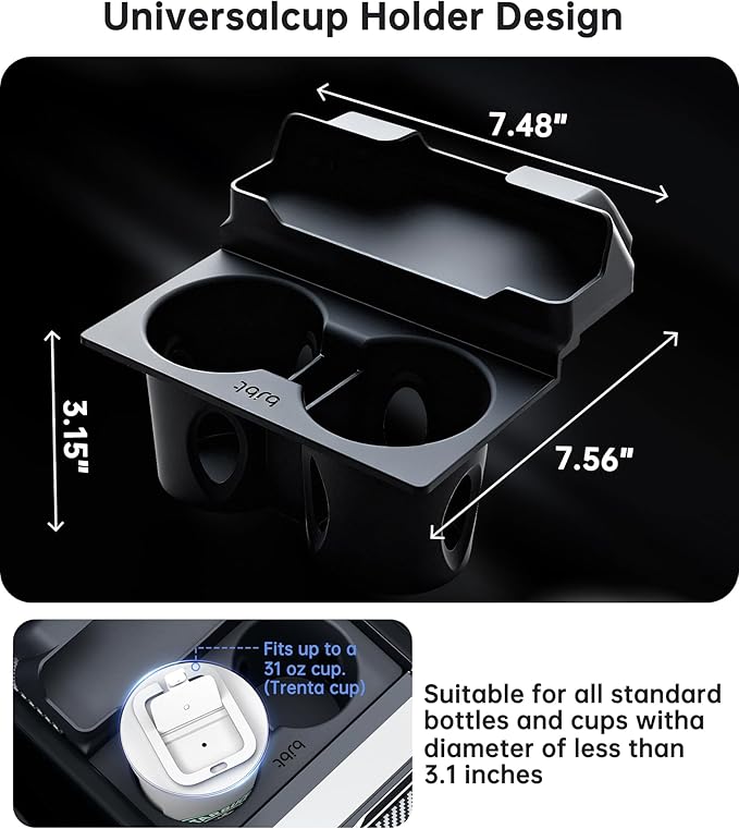 for Tesla Cup Holder Insert, 2-in-1 for Model Y Juniper(2025/2026)& Model 3 Highland(2024/2025) with Storage Compartment - Bl