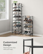 SONGMICS Narrow Shoe Rack, Sturdy 8 Tier Metal Tall Shoe Rack Shelf, Slim Shoe Storage Organizer for Closet Entryway Small Sp