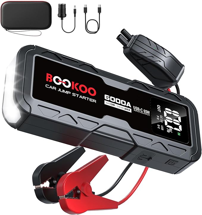 BOOKOO 6000A Jump Starter,12V Portable Car Battery Jump Starter (for All Gas and 12L Diesel Engines) 88.8Wh Jump Box with