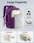 HOTOR Travel Backpack for Women – TSA-Friendly Travel Bag with Multiple Compartments & 3 Packing Cubes, Water-Resistant & Com