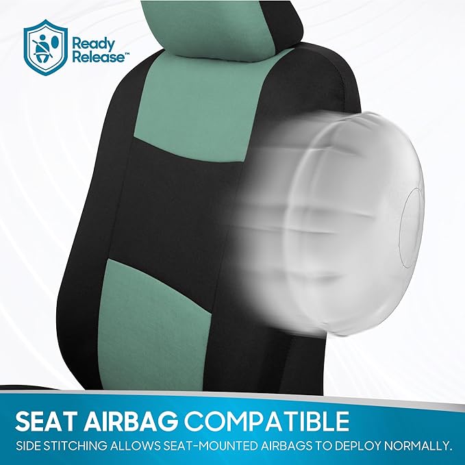 BDK PolyPro Car Seat Covers Full Set in Mint on Black – Front and Rear Split Bench Seat Covers Accessories for Auto Trucks Va