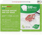 Bonsenkitchen Precut Vacuum Sealer Bags, 500 Pint 6" x 9" Food Sealer Bags,Commercial Grade, BPA Free, Heavy Duty, Customized