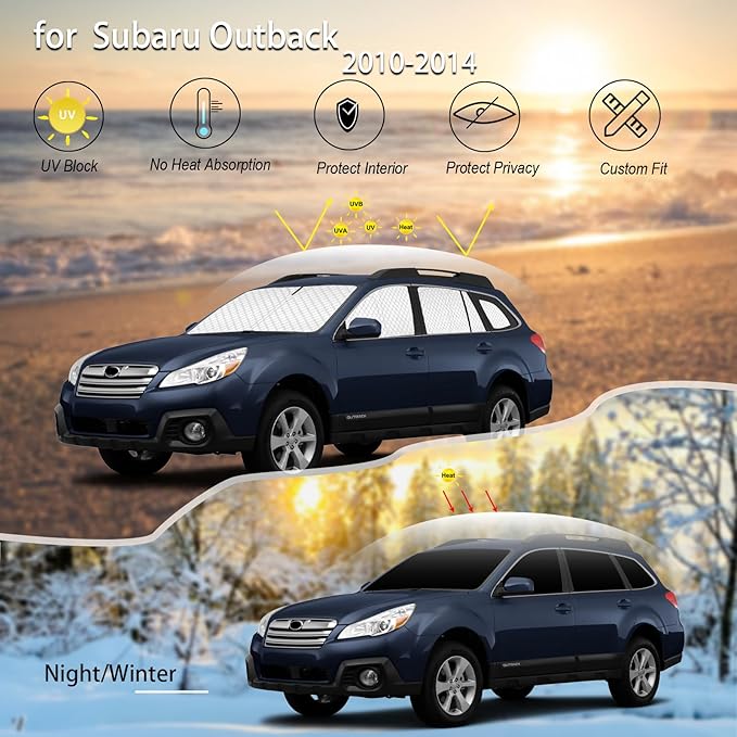 KMF 8pcs Thicken Sun Shades for Subaru Outback 2010-2014 Accessories, Custom Privacy Full Car Window Covers Sunshade for Windshield Side Rear, UV Block and Blackout for Camping Outdoor
