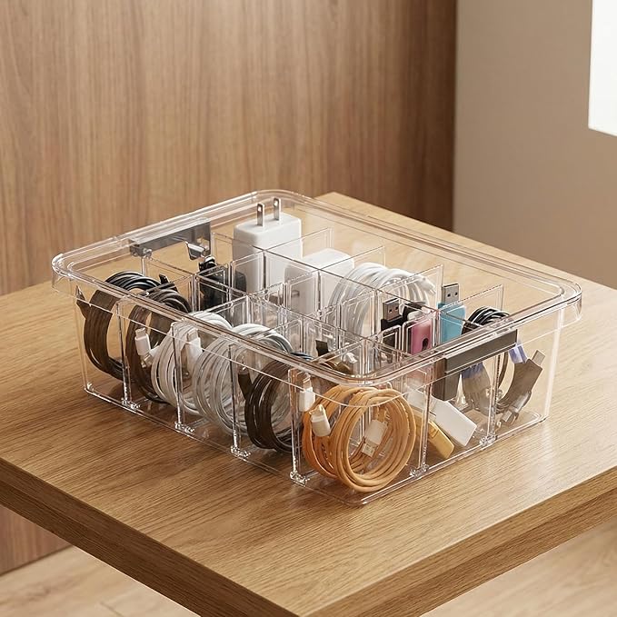 Socks Bra Underwear Drawer Organizer for Closet, 2 PCS Plastic Storage Box with 15 Removable Compartments and Lid, Clear Dres