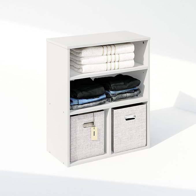 Furinno Reed Closet Organizers and Storage, 3-Tier Closet Organizer, Open Shelf Closet Storage, for Wardrobe, Bedroom, Living