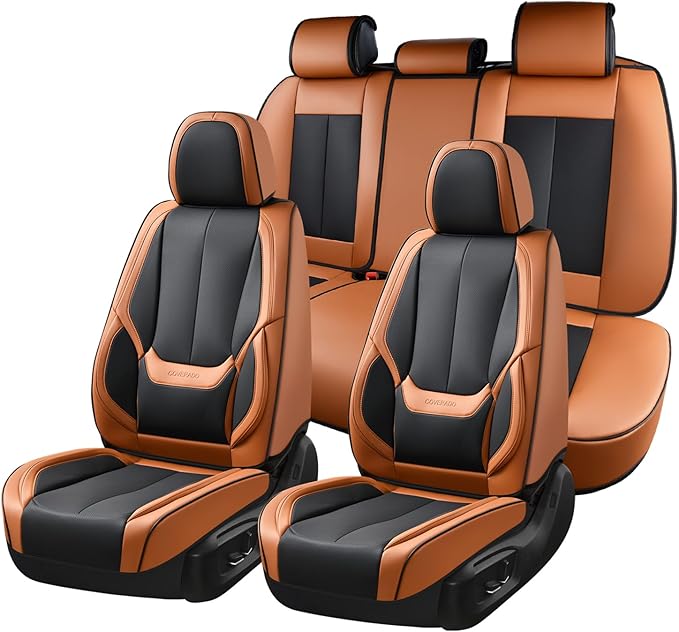 Coverado Seat Covers, Car Seat Covers Full Set, Leather Seat Covers for Cars, Car Seat Protector, Black Car Seat Covers Front