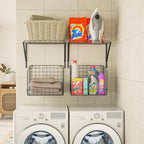 4 Pack Laundry Room Shelves Wall Mounted with Wire Baskets, Laundry Room Organizer and Storage, Over The Washer and Dryer Wir