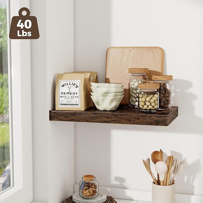 Fun Memories 24 x 12 Inch Deep Floating Shelves, 12 Inch Deep Rustic Wooden Book Shelf, Extra Deeper & Thicker Hanging Shelve
