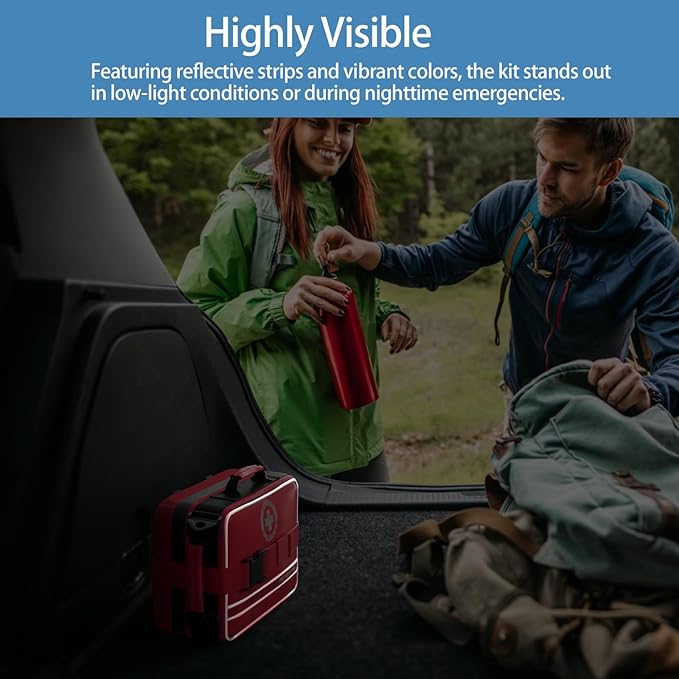 Comprehensive First Aid Kit for Home, Premium Emergency Trauma Kits with Shoulder Strap for Car Camping Gear, Waterproof Surv