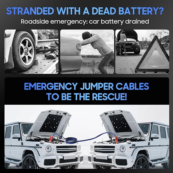 Heavy Duty Jumper Cables, 0 Gauge 30 Feet 1000Amp Automotive Booster Cables for 12V & 24V Cars, SUVs and Trucks, Jumper Cables Kit with Carry Bag (0AWG x 30Ft)