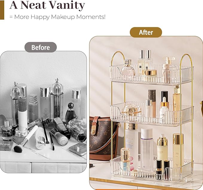 Aveniee Bathroom Counter Organizer, 3 Tier Perfume Skin Care Countertop Storage Shelf, Vanity Makeup Tray for Cosmetic Skinca