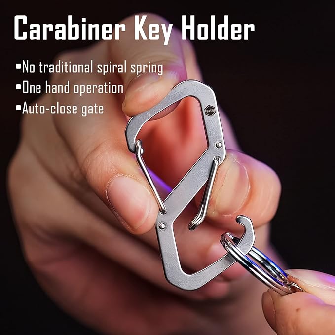 KeyUnity Stainless Steel Carabiner Mini Clips, Key Holder Organizer Keychain for Keys, Flashlight, Folding Knife & Whistles
