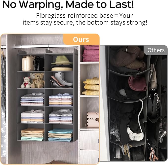 ALLTIDYUP Grey 5-Tier Hanging Closet Storage Organizer - Space-Saving Dual-Row Foldable Shelves with 3 Hooks, Wardrobe Organi