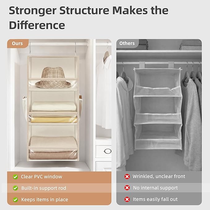 STORAGE MANIAC 6-Shelf Hanging Closet Organizer and Storage, 2 Separable 3-Shelf Haning Organizers for Closet, Collapsible Ha