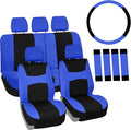 FH Group Full Set Cloth Car Seat Covers , Universal Fit Combo Set with Steering Wheel Cover and Seat Belt Pad for Cars, SUVs 