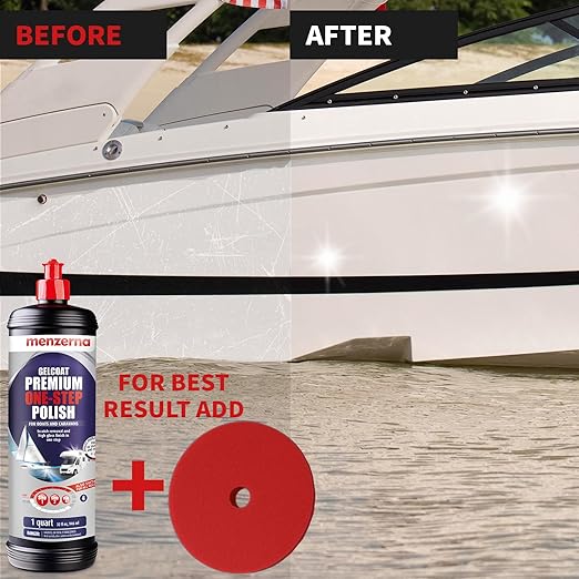 menzerna Premium One Step Gelcoat Polish 32oz I Marine Compound to Remove Scratches & to Provide a Glossy Finish I Boat & Caravan Polish I Heavy & Medium Cut + Finish All in one