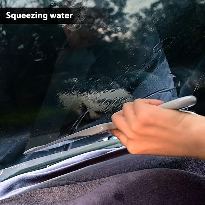 NEWISHTOOL Long Reach Auto Bulldozer Squeegee, 3PCS Bulldozer Tint Tool Squeegee and 10PCS Scrub Pads Mini Paddle Scrubber Squeegee for Window Tint Film Installing Vehicle Rear Window Glass Cleaning