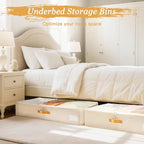 Criusia Under Bed Storage Bins with Clear PVC Lids – 2 Pack Large Underbed Organizers with Heavy-Duty Handles, Reinforced wit