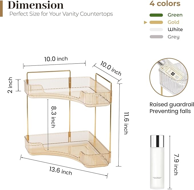 Aveniee Corner Bathroom Counter Organizer, Bathroom Countertop Shelf Makeup Organizer for Vanity Perfume Tray for Corner Stor
