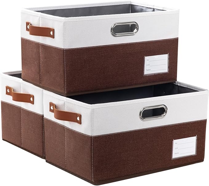 PRANDOM Foldable Storage Bins with Handles [3-Pack] Fabric Collapsible Storage Boxes Baskets Cubes Containers with Handles fo