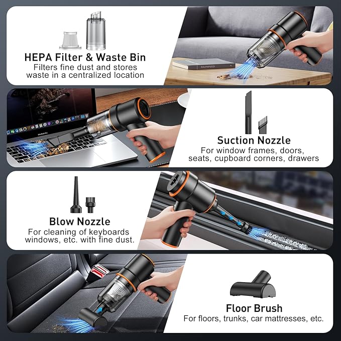 KMM Handheld Car Vacuum Cleaner, 9000PA Vacuum Cleaner & Air Duster, 120W High Power Vacuum Portable Cordless, Hand Held Vacu