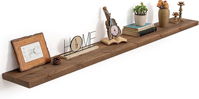 Marsmiles 72 Inch Floating Shelf | 9.3 Inch Deep Dark Wood Wall Shelf Set of 1 | Rustic Reclaimed Wood Shelves for Room Wall 