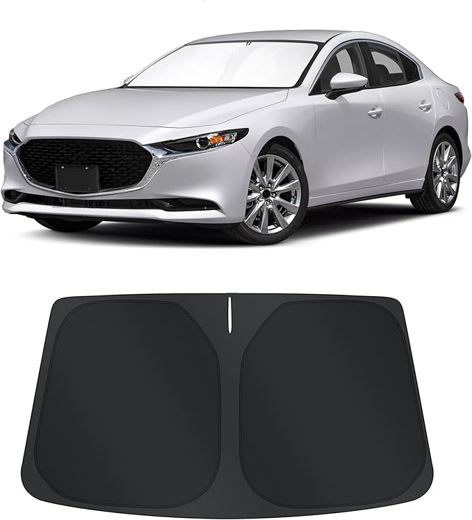 TINGLU Sun Shade for Mazda 3 Mazda3 2019-2024 2025 2026 Accessories Windshield Sun Shade Window Shade UV Rays Protection Sun Visor Cover with Steering Wheel Sunshade Storage Bag