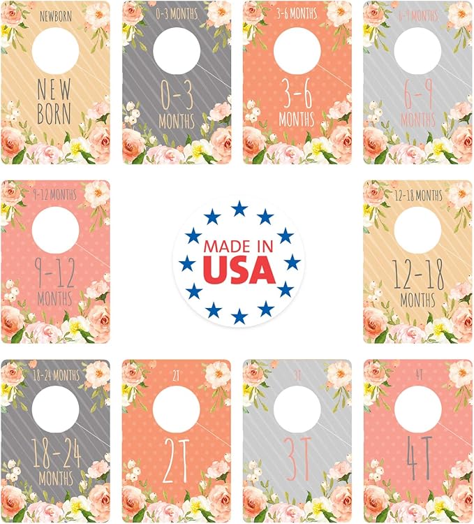 Floral Closet Clothing Size Dividers/Closet Organizer For Baby Girl Clothes Newborn To 4T / 10 Baby Closet Size Dividers