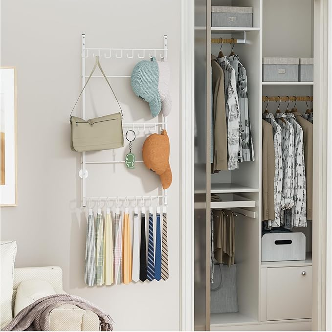 HapiRm Over Door Hat Rack - 3 Tier Wall Mounted Hat Organizer with 16 Hooks and 10 Movable Clips, Baseball Cap Organizer Stor