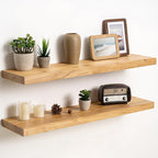 Fun Memories Solid Elm Wood Floating Shelves Set of 2-32 Inch Rustic Wall Shelves with Heavy-Duty Invisible Brackets - for Li